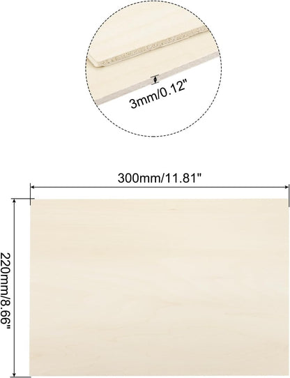 MECCANIXITY 3pcs Basswood Sheets 12 x 8 x 3/8 Inch Unfinished Wood Boards Plywood for DIY Crafts Laser Cutting with Smooth Surfaces
