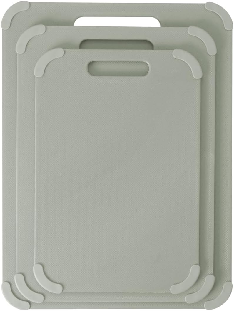 Dexas Fresh Prep 3-Pack Non-Slip Cutting Board Set – Dishwasher Safe Plastic Boards with Silicone Grip Corners & Handle, Sage (14.17" x 10.63", 12.6" x 9.06", 11.02" x 7.48")