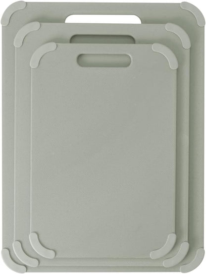 Dexas Fresh Prep 3-Pack Non-Slip Cutting Board Set – Dishwasher Safe Plastic Boards with Silicone Grip Corners & Handle, Sage (14.17" x 10.63", 12.6" x 9.06", 11.02" x 7.48")