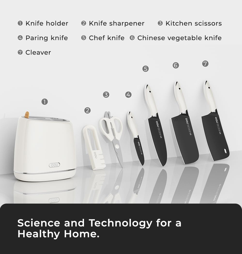 OOU Kitchen Knife Block Set - 15 Pieces High Carbon Stainless Steel Knife Block Set with Built-in Sharpening Blocks, Black