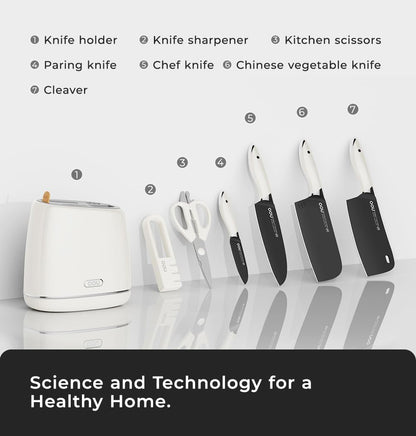 OOU Kitchen Knife Block Set - 15 Pieces High Carbon Stainless Steel Knife Block Set with Built-in Sharpening Blocks, Black