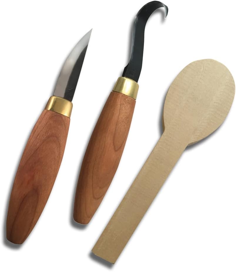 FLEXCUT Wood Carving Tools |Spoon Carving Tools for Beginners and Professionals | Includes Stub Sloyd, Bevel Sloyd Hook Knife & Spoon Blank | 1095 High Carbon Steel Blade | KN70 | Made in the U.S.A.