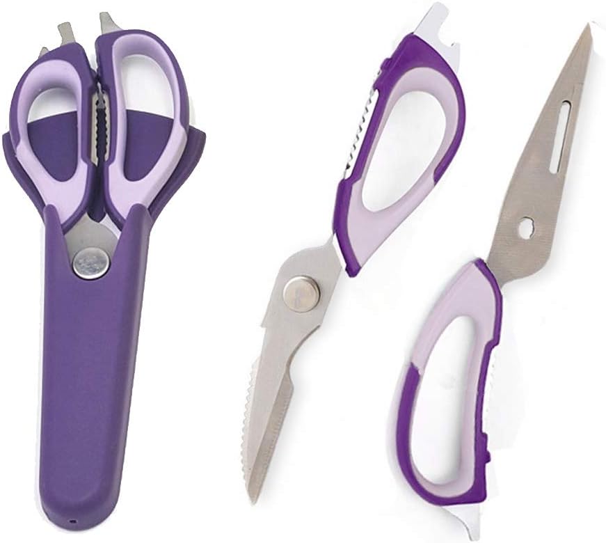 Multifunction Kitchen Food Scissors, Detachable Stainless Steel Heavy Duty Culinary Scissors, 7-in-1 Household Shears with Magnetic Holder, for Cut Poultry Meat Bone Vegetables Fruit Seafood (green)