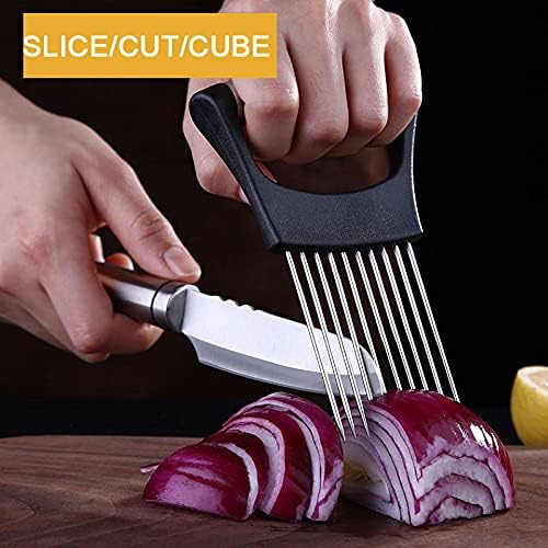ESINAM Onion Slicer Holder, Premium Vegetable Slicer Cutter for Potato and Tomato, Sharp Stainless Steel Food Slicer Assistant Tool for Slicing Fruit Lemon and Meat