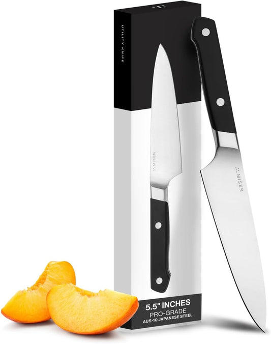 Misen 5.5" Utility Knife – High Carbon Japanese AUS-10 Stainless Steel – Hybrid German & Japanese Blade – Precision Kitchen Knife for Professionals & Home Cooks – Ultimate Cutting Performance - Gray
