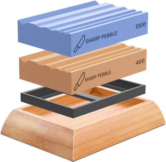 Grooved Sharpening Stones for Wood Carving Tools & Gouges | Grit 400 & 1000 Whetstone Sharpener- Multiple Grooves Match Contoured Chisels & Gouges with Non-Slip Bamboo Base