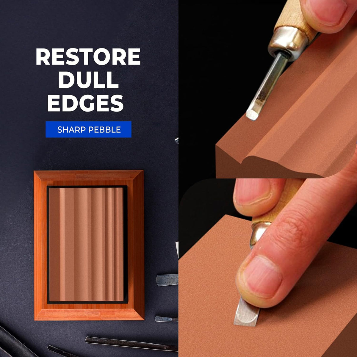 Grooved Sharpening Stones for Wood Carving Tools & Gouges | Grit 400 & 1000 Whetstone Sharpener- Multiple Grooves Match Contoured Chisels & Gouges with Non-Slip Bamboo Base