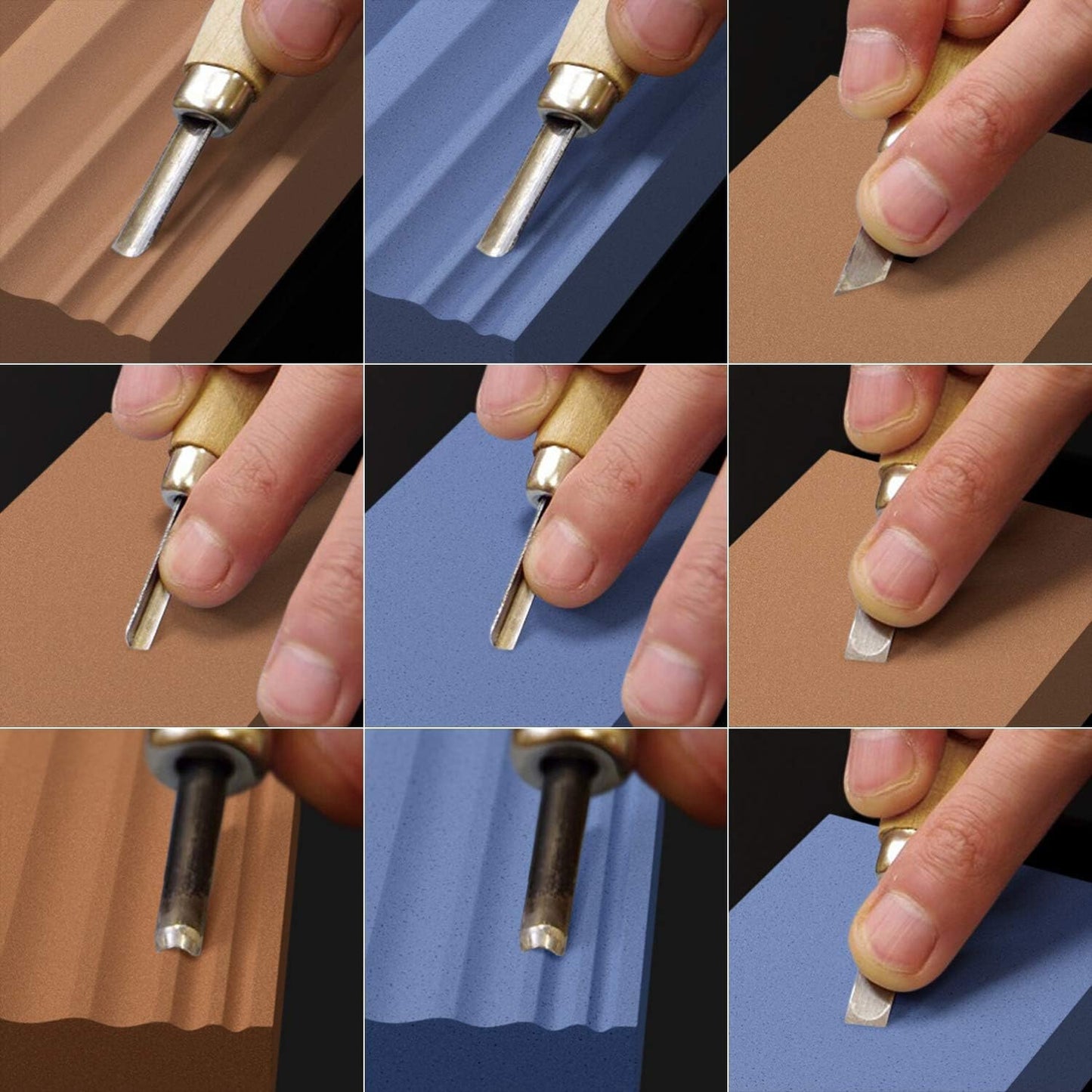 Grooved Sharpening Stones for Wood Carving Tools & Gouges | Grit 400 & 1000 Whetstone Sharpener- Multiple Grooves Match Contoured Chisels & Gouges with Non-Slip Bamboo Base