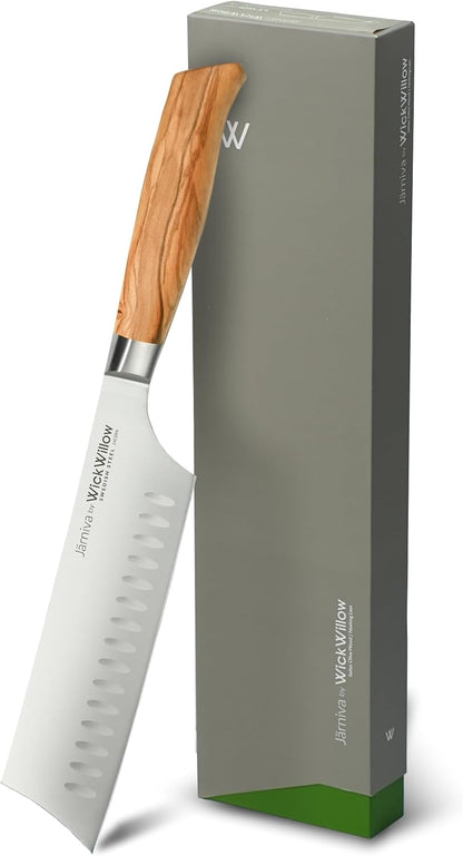 6.5 Inch Nakiri Knife – Razor Sharp Swedish Steel Blade, Italian Olive Wood Handle | Japanese Vegetable Cleaver with Hollow Edge | Chopping Knife for Daily Prep and Kitchen Use