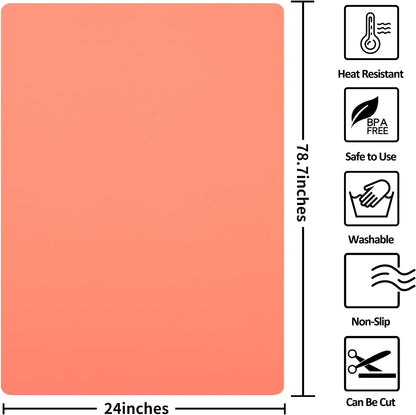 Silicone Mats for Kitchen Counter Thicker Extra Large Heat Resistant Mats Countertop Protector Liners for Bottom of Oven Air Fryer Coffee Maker, 24" x 16" x 2 mm, Translucent