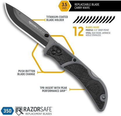 OUTDOOR EDGE 3.5" RazorLite EDC Knife. Pocket Knife with Replaceable Blades and Clip. The Perfect Hunting Blade for Skinning Deer. Blaze Orange with 6 Blades