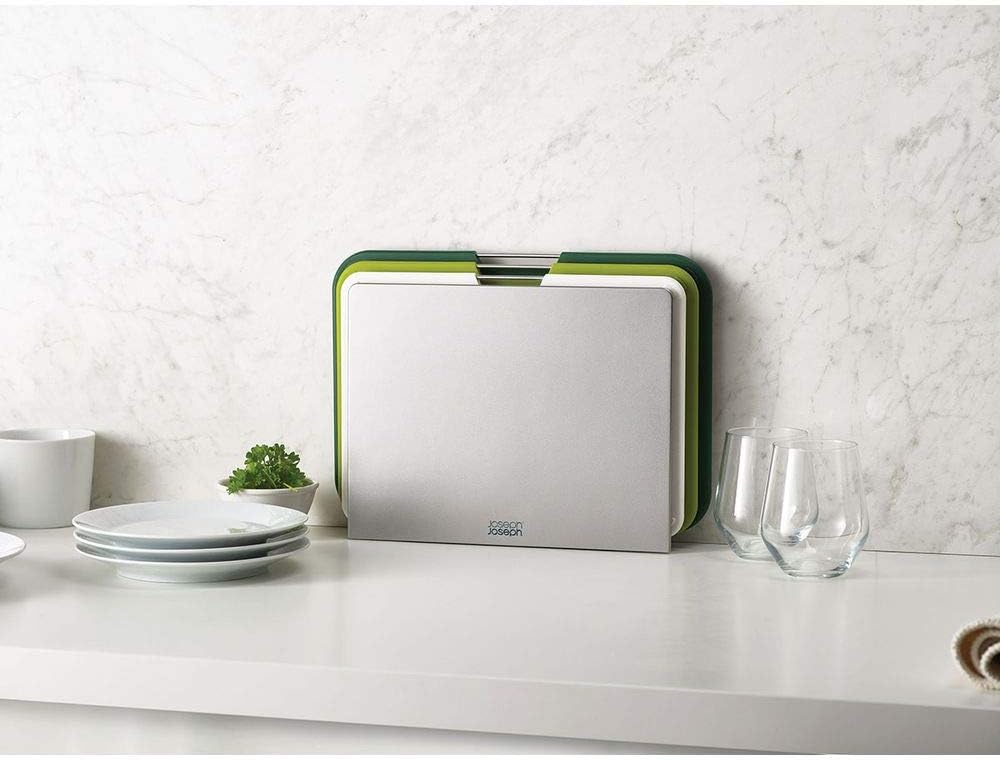 Joseph Joseph Nest 3 Piece Color Coded Cutting Board Set With Storage Stand, Regular - Grey/Blue