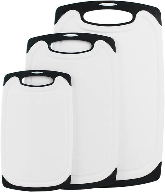 Large-Small Marble Cutting Boards Set of 3, Non Slip, Dishwasher Safe (Black)