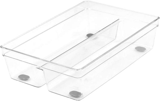 Glad Plastic Drawer Storage Tray – Heavy Duty Organizer Bin for Home, Kitchen, Bath, Bedroom, Office | Non-Slip Feet, 13" x 3.25", Clear