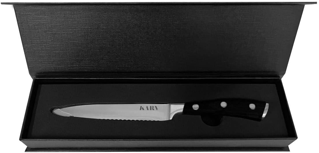 Karv 5 Inch Serrated Kitchen Knife - High Carbon Stainless Steel - Full Tang for Maximum Stability - Fruits, Vegetables, Tomato and Steak Knife