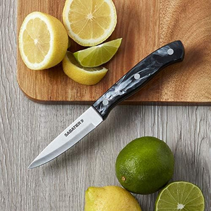 Sabatier Triple Riveted Serrated Utility Knife, 5-Inch, Razor-Sharp Kitchen Knife to Cut Fruit, Vegetables and more, High-Carbon Stainless Steel, Gray