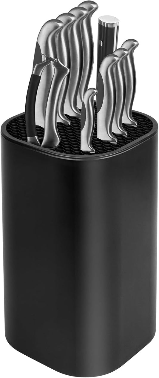 Qoosea Knife Block Without Knives Large Volume with Scissors Slot Sharpening Rod Slot Universal Knife Holder Easy Cleaning Detachable Knife Storage Space Saver for Kitchen Wood Color