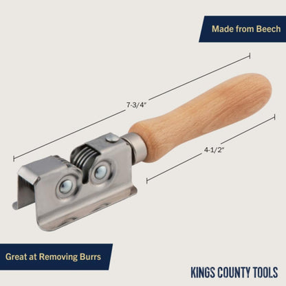 Knife Sharpener - Handheld Manual Sharpening Tool for Fixed Blades, Pocketknives, and Kitchen Knives - Blade Sharpener with Rotating Steel Wheel Sharpening Discs and Beech Handle by Kings County Tools
