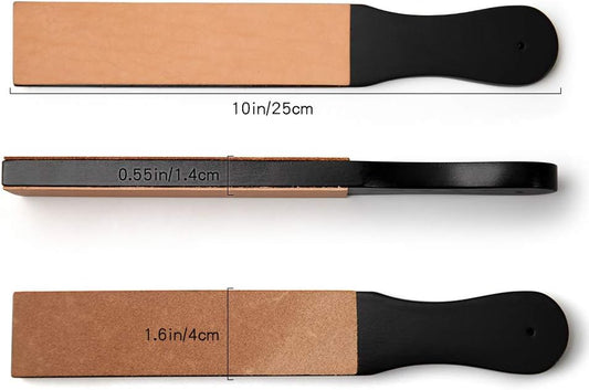WUTA Natural Leather Sharpening Strop w/Green Polishing Compound,Knife Razor Polishing Board Wooden Handle Double-Sided Vegetable Tanned Leather