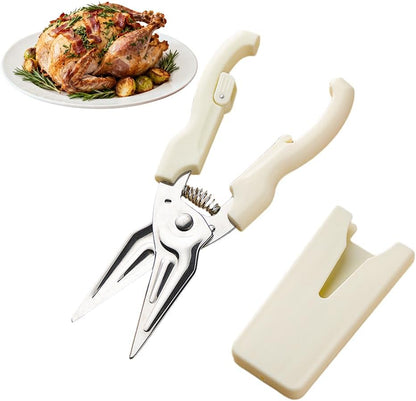 Multifunctional Labor-Saving Kitchen Shears, 2025 Heavy Duty Kitchen Scissors for Food, High Carbon Steel Culinary Shears for Chicken, Meat, Seafood, and Bone Cutting with Ergonomic Handle (White)