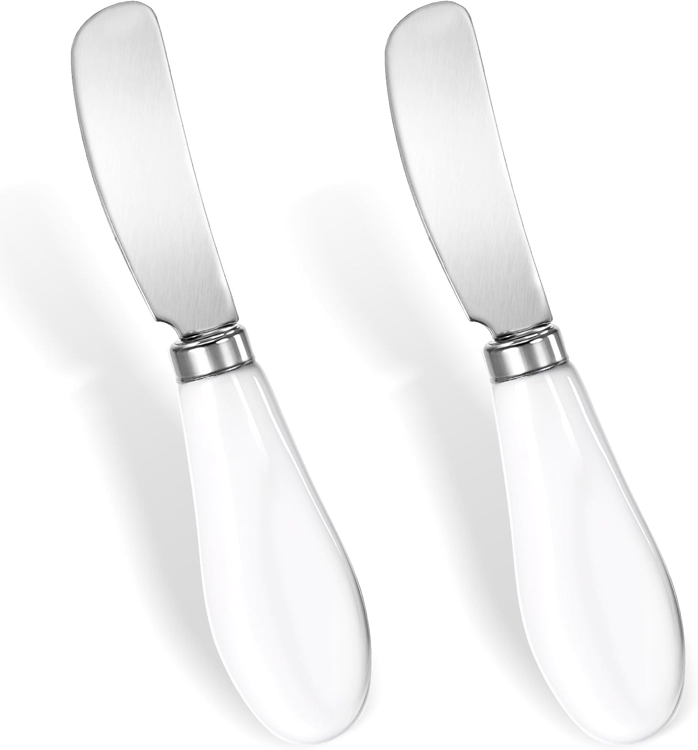 2 Pack Stainless Steel Butter Spreader Knife, Cheese Spreader Knives Porcelain Handle Butter Spreader Small Butter Knife Cheese Spreaders for Appetizers Dips Charcuterie Cheese Pastry Utensils Making