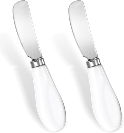 2 Pack Stainless Steel Butter Spreader Knife, Cheese Spreader Knives Porcelain Handle Butter Spreader Small Butter Knife Cheese Spreaders for Appetizers Dips Charcuterie Cheese Pastry Utensils Making