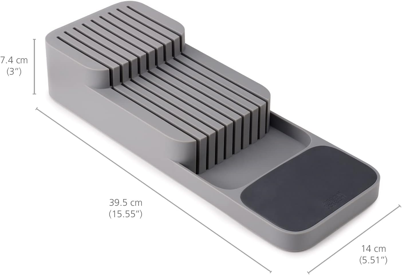 Kitchen Drawer Knife Organizer, 9-Knife Storage Block, Grey, 15.55 x 5.51 x 3 inches