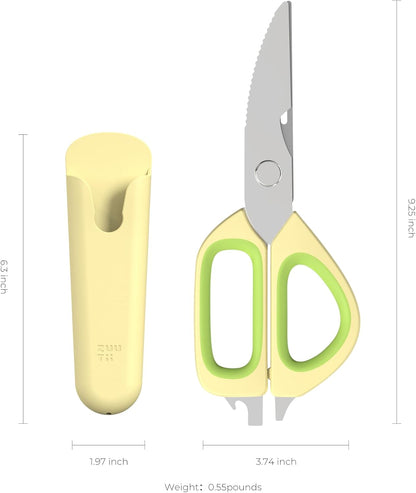 Zuutii Magnetic Kitchen Scissors, Heavy Duty Multi-Purpose Cooking Shears - Dishwasher Safe, Comfort Grip with Safety Lock Food Scissors for Chicken Bones, Herbs, Poultry, Vegetables, Begie&Pink