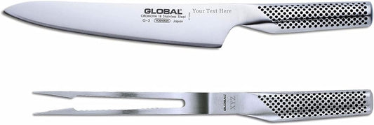 Global Classic 2 Piece Carving Set, 8 1/4 inch Carving Knife, 6 inch Carving Fork, Lightweight Japanese Stainless Steel, Made in Japan, G-313