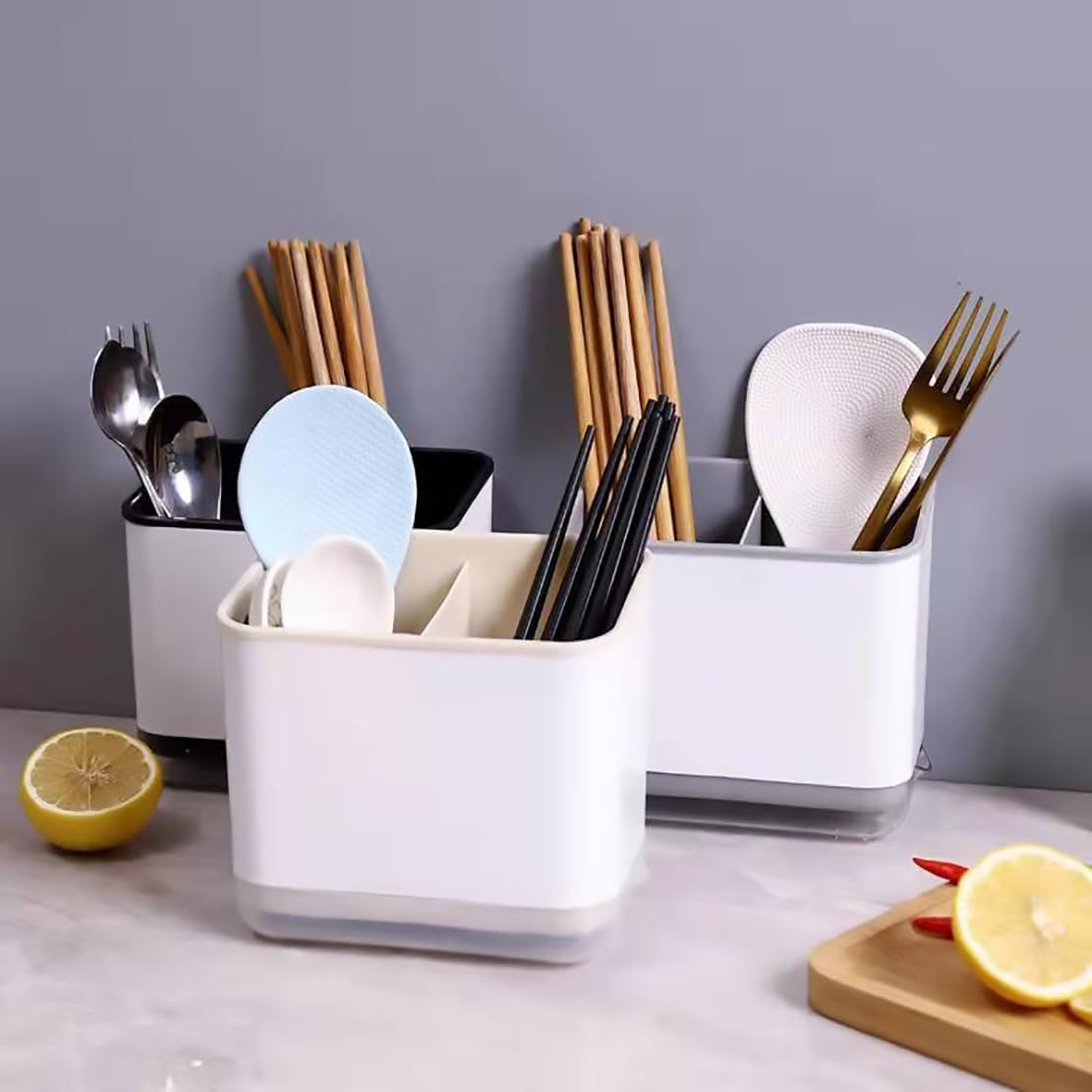 Cutlery Drainer, Utensil Holder Sink Caddy Dish Drying Rack, Kitchen Organizer Accessories for Flatware Silverware Chopsticks Knives Forks Spoons Spatula(Light Green)