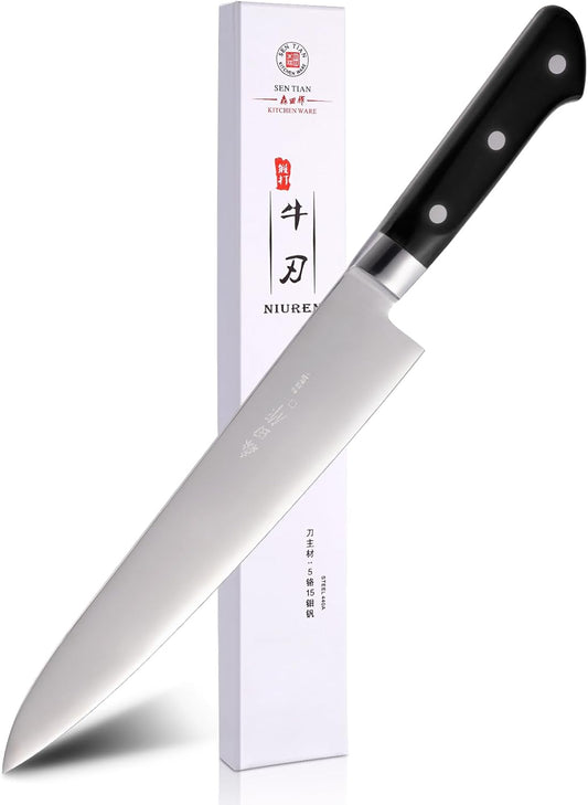 Japanese Chef Knife 9.5 inches,Professional Japanese Gyuto Knife with High Carbon Stainless Steel Blade with Red Ergonomic Handle for Household or Work