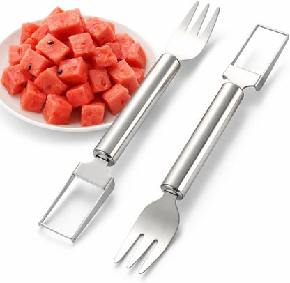 Watermelon Cutter, 2-in-1 Stainless Steel Fruit Cutter, Dual Head Watermelon Fork Slicer Tool, Summer Fruit Cutting Kitchen Gadget for Home (2PCS)