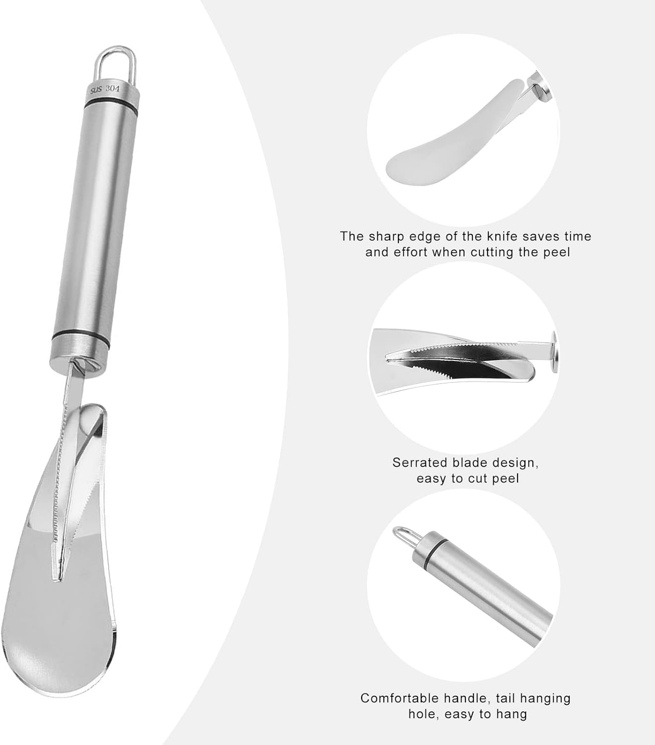 Grapefruit Knife - Curved Serrated Stainless Steel, Pack of 2 with 2 Pcs Spoons, for Grapefruit & Oranges