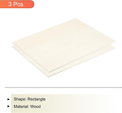 MECCANIXITY 3pcs Basswood Sheets 12 x 8 x 3/8 Inch Unfinished Wood Boards Plywood for DIY Crafts Laser Cutting with Smooth Surfaces