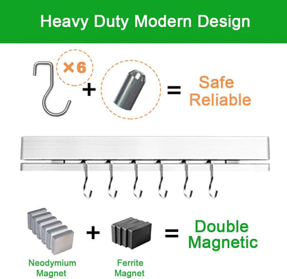 YIIYIIN Strong Magnetic Knife Holder for Wall, 17 Inch No-Drill Knife Strip with 12 Hooks & Adhesive, Holds Kitchen Utensils & Tools