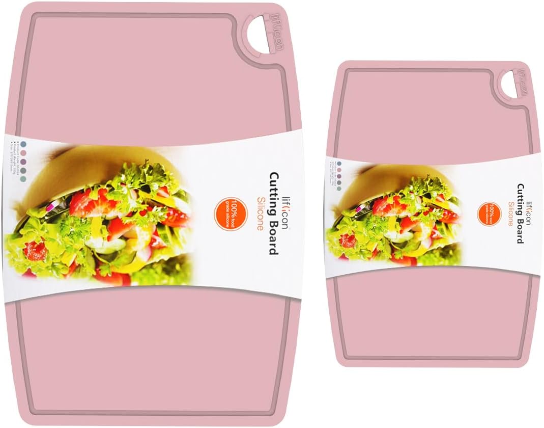 Liflicon Silicone Thick Cutting Boards Mats Set of 3 Foldable & Flexible Design Juice Grooves Easy Grip Handle Dishwasher Safe for Kitchen,BPA free Silicone Cutting Board-Light Green
