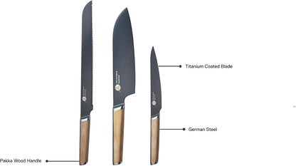 Everdure German Steel Professional Bread Knife, 10.55 Inch Serrated Edge Blade, Titanium Coated Blade with Pakka Wood Handle, Perfect Kitchen Knife for Slicing Bread Loaves, Bagels, Cake, and More