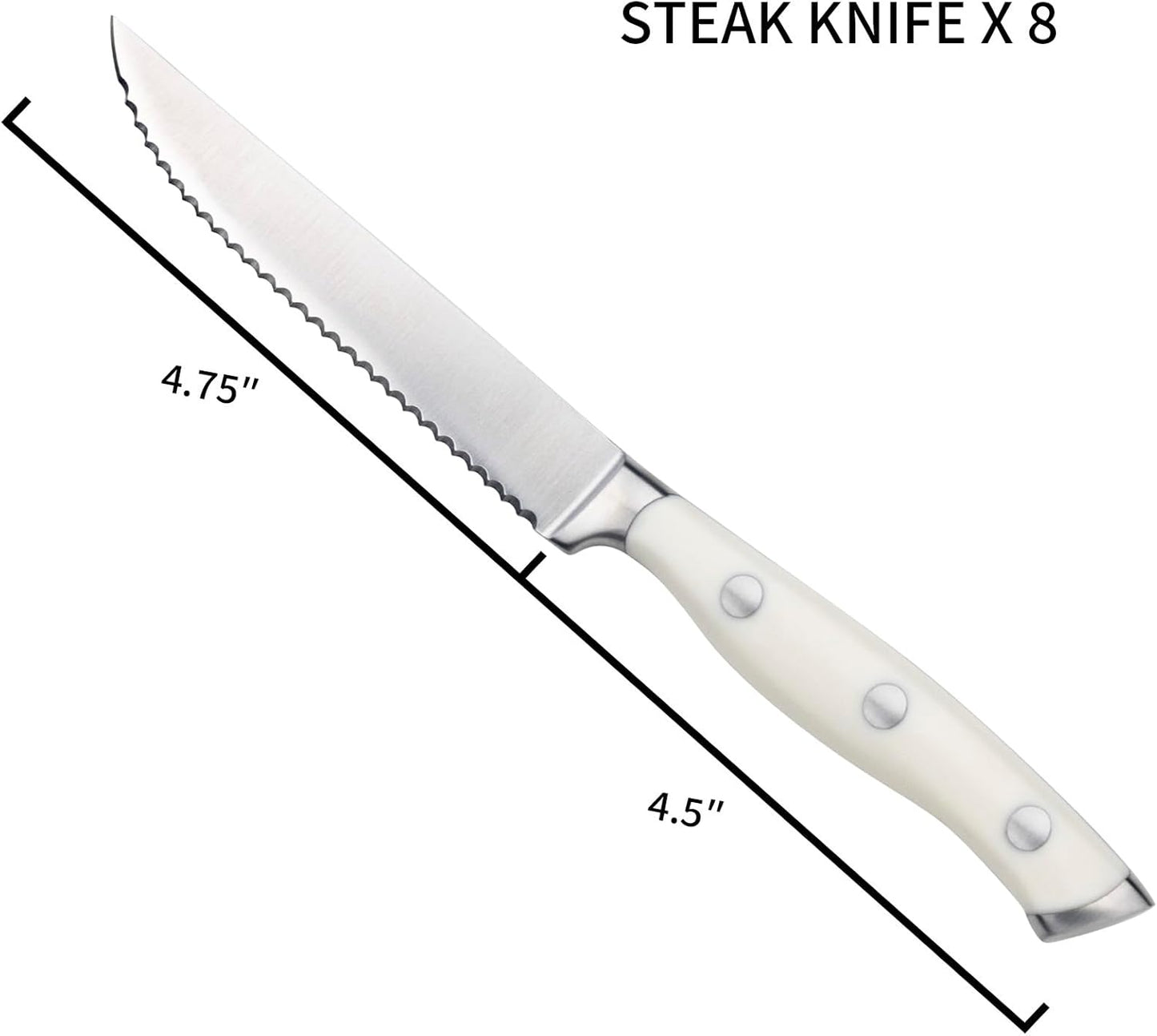 Alata 8-Piece Steak Knives Set, 4.7 Inch with Serrated Edge Razor-Sharp Dinner Knives, Full-Tang Construction