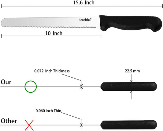bread knife With Sheath 10 Inch, Black Stainless Steel Sharp Wavy Edge Wide Bread Cutter, For Slicing Homemade Bread, Bagels, Cake,Dishwasher Safe