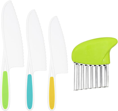 50PCS Kids Kitchen Cooking Set - Crocodile Wooden Kid Safe Knife Cutting Board Apron Gloves Fruit Vegetable Crinkle Cutters Peeler Serrated Edges Plastic Toddlers Knives, Kids Knifes for Real Cooking