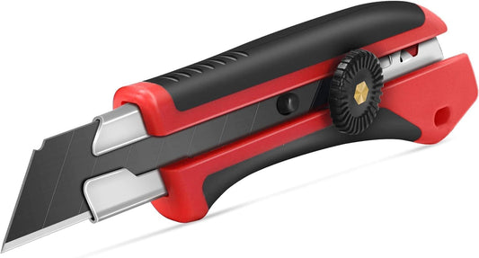 HAUTMEC 25mm Extra Heavy-Duty Utility Knife with 10pcs Blade set, Multi-Purpose Snap-off Box Cutter, Ratchet-lock Mechanism, Reinforced Fiberglass Handle HT0251-KN