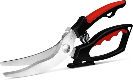 Poultry Shears, Multi-Purpose Kitchen Scissors with Non-Slip Handles and Stereoscopic Display, Suitable for Meat, Turkey, Bones, Fish, and Vegetables, Dishwasher Safe, Red