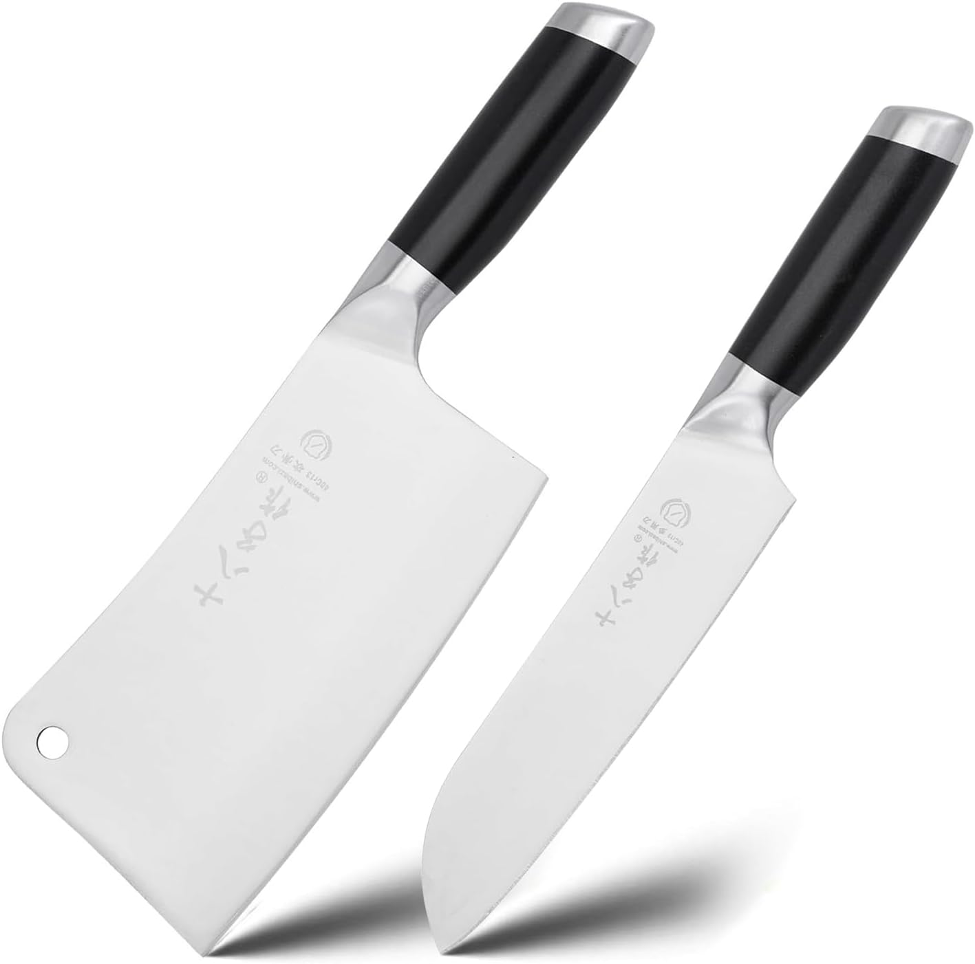 SHI BA ZI ZUO Meat Cleaver Set Chinese Style Patterns 7.09”&6.97" Chef Knife Stainless Steel Professional Kitchen Cleaver And Santoku Knife (Kitchen Knife Set 2 Pcs)