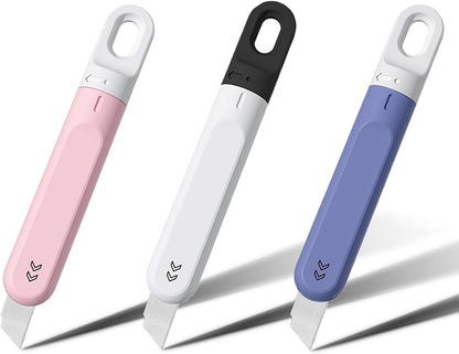 3 PCS Small Box Cutter, Small Utility Knife, Mini Pink Box Cutter for Women Rotate to Retract Box Opener, Retractable Box Cutter, Package Opener, Box Cutters for Home Office Travel and DIY