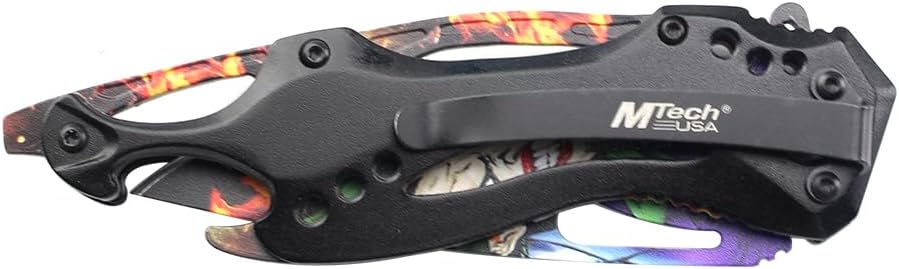 MTECH USA Folding Knife, 3.75-Inch Half-Serrated Blade, Titanium Coating, Glass Breaker, Pocket Clip