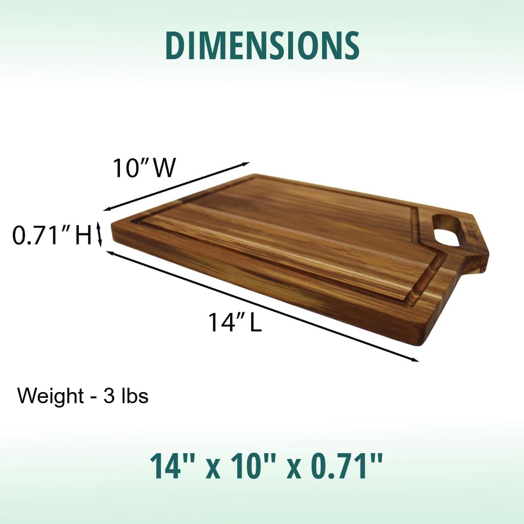 EcoDecors 18"x14" Extra Large Teak Cutting Board, Edge Grain Wood with Juice Groove & Handle, FSC Certified for Kitchen, Carving & Butcher Block Prep