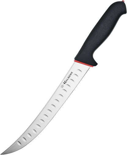 6PCS Professional Butcher Knife Set with Softgrip, 8" Butcher, 6" Semi-Flex/Stiff Boning, 5" Skinning, 8" Sharpener Rod & Knife Roll Bag for Home Kitchen, Camping, Hunting