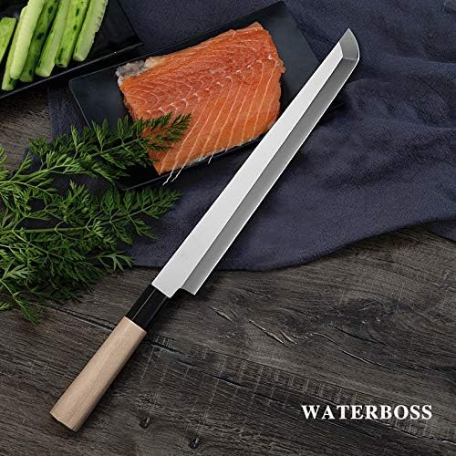 Waterboss,Japanese Sushi Chef Knife Salmon Knife Slicer Razor Sharp Sashimi Watermelon Knives, 5Cr15mov Stainless Steel Sashimi Yanagiba Knife, Maple Handle, 11.8inch (300mm)