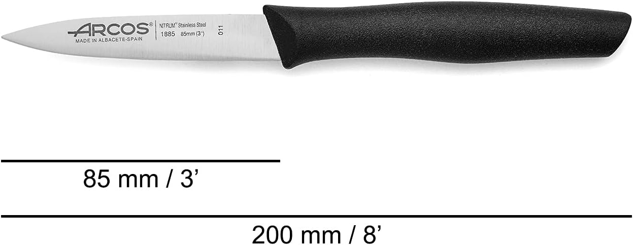 Arcos Set 3 pieces Paring Knife 3 Inch. 3 Paring Knives of Stainless Steel and Ergonomic Polypropylene Handle for Cutting Fruits, Vegetables and Tubers.. Series Nova. Color Black