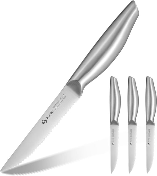 Steak Knives, Steak Knife Set of 8, German Stainless Steel Steak Knife Serrated, Silver